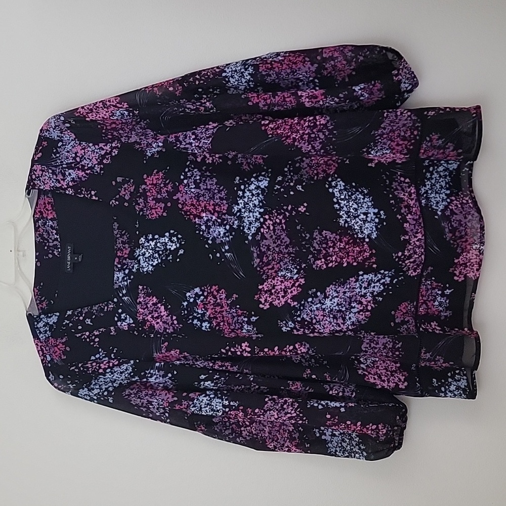 Lane Bryant Black, Pink, Purple & Blue Floral Peasant Top 16